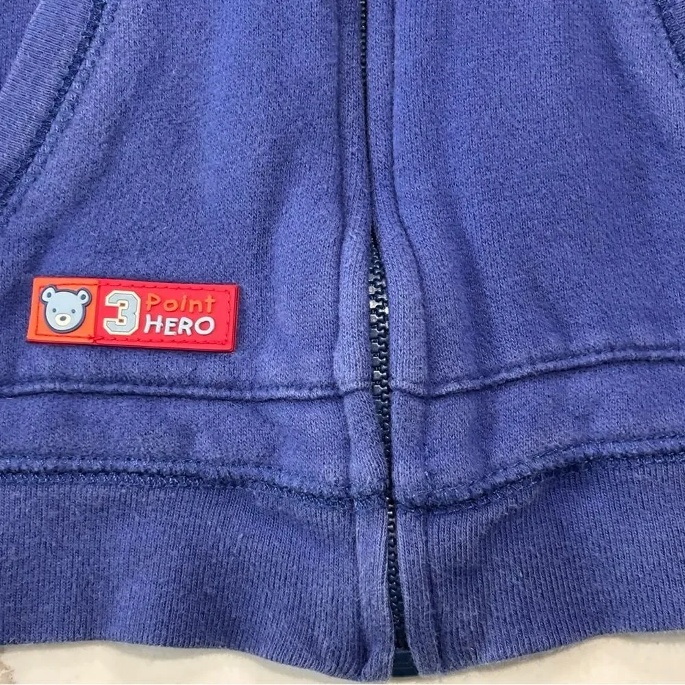 Carter's Infant Baby Blue Hoops Full Zip Hoodie Pockets Size 6M Embroidered